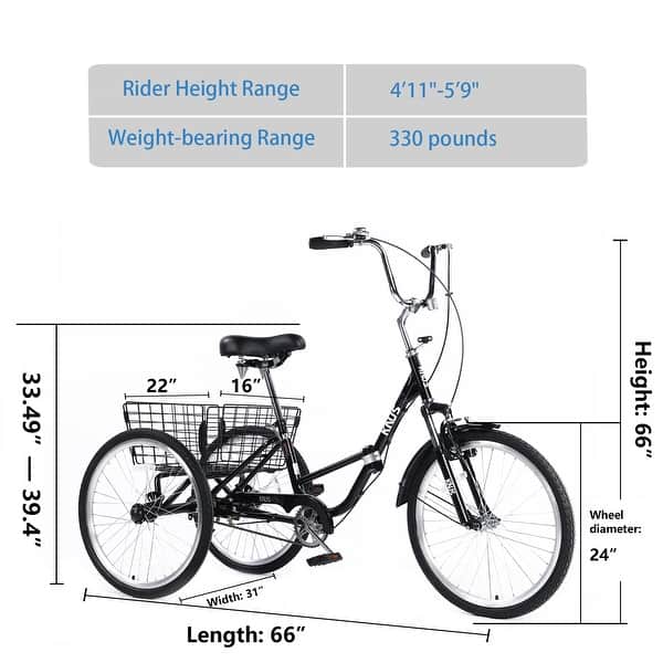 24" Folding Tricycles 3 Wheel with Low StepThrough & Large Basket